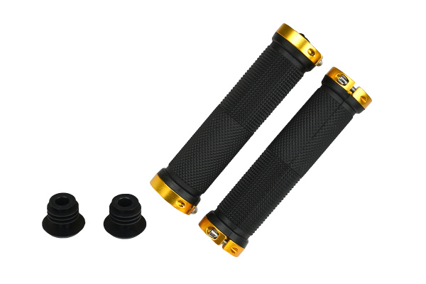 Грипсы MTB VDG1001, 135мм, с 2 грипстопами, под шестигранник, черно-золотые